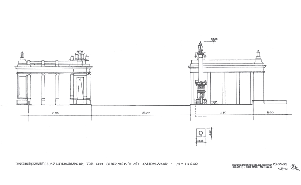 Charlottenburger Tor mit Kandelabern - Querschnitt