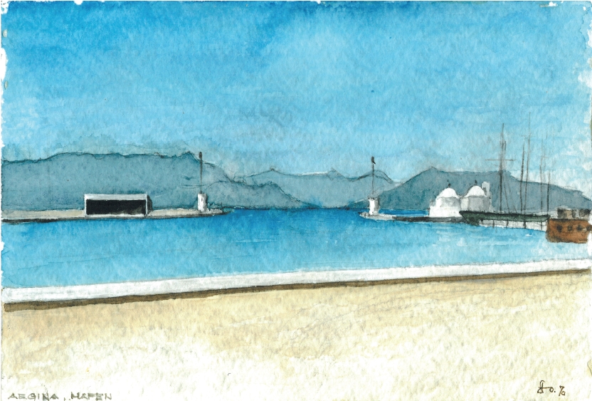 Aquarell von Aigina Hafen