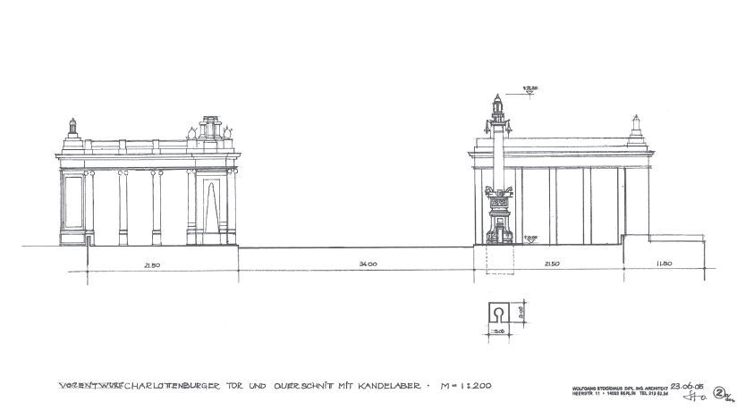 Charlottenburger Tor mit Kandelabern - Querschnitt